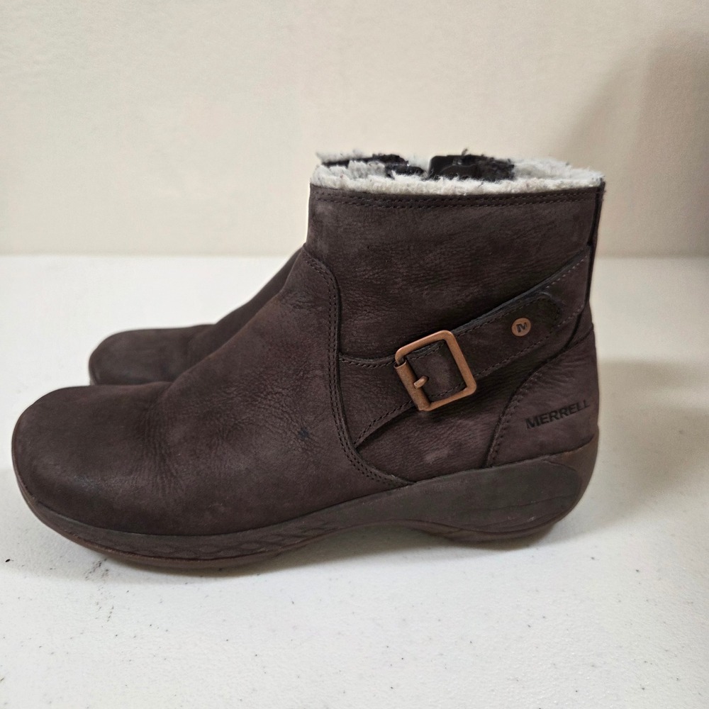 Merrell Womens J94916 Brown Leather Faux Fur Lined Ankle‎ Boots Size 6 QForm 2